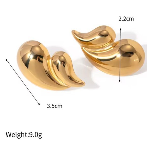 ◾️18k Gold Plated Double Layered Water Drop Stud Earrings - Picture 8 of 11